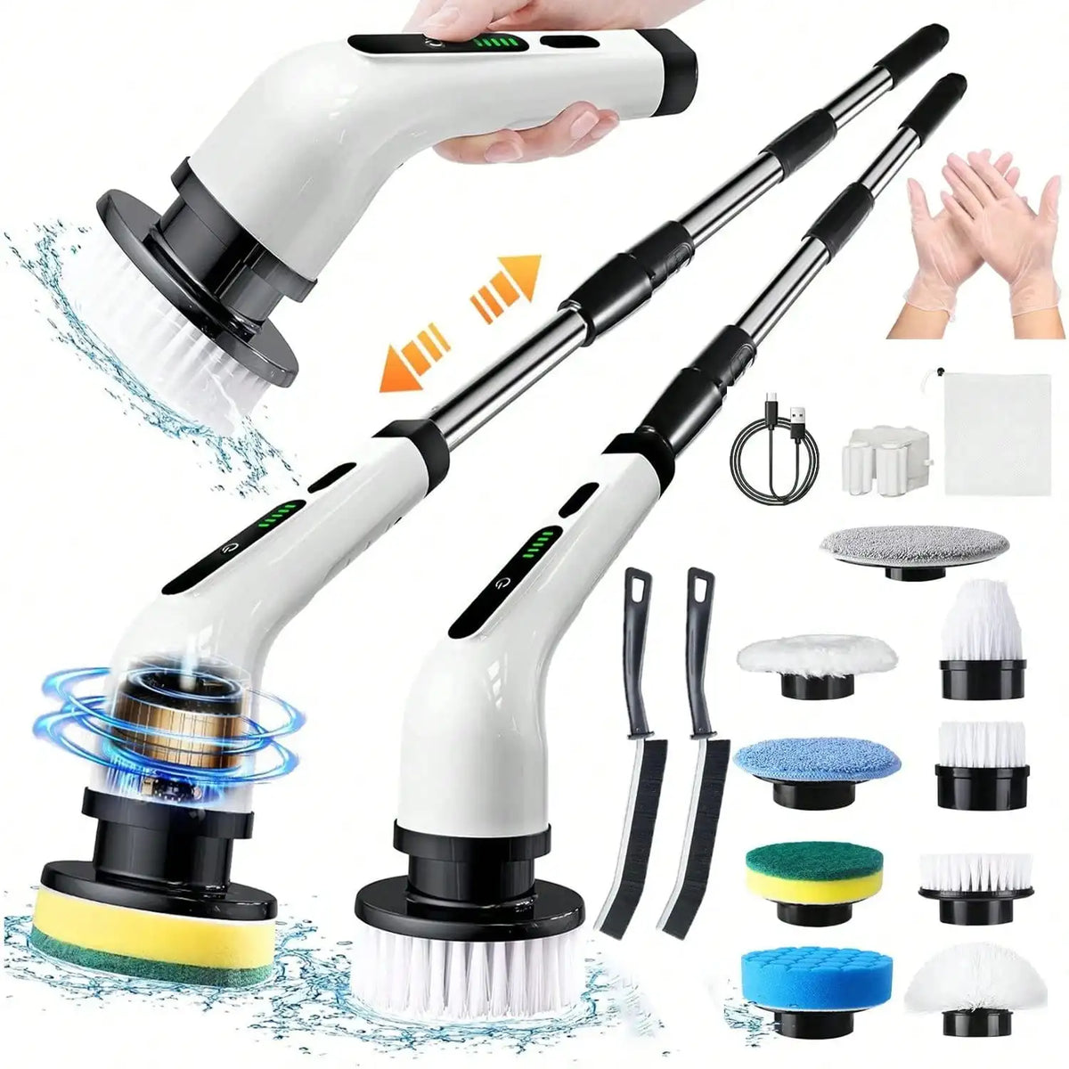 Electric Bathroom Cleaning Brush, Cordless Spin Scrubber Full Body Waterproof IPX7 With Adjustable Handle, 8 Replaceable Brush Heads For Bathtub/Kitchen/Window/Home.
