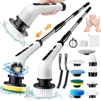 Electric Bathroom Cleaning Brush, Cordless Spin Scrubber Full Body Waterproof IPX7 With Adjustable Handle, 8 Replaceable Brush Heads For Bathtub/Kitchen/Window/Home.