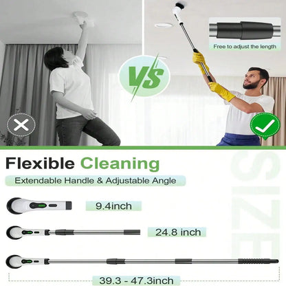 Electric Bathroom Cleaning Brush, Cordless Spin Scrubber Full Body Waterproof IPX7 With Adjustable Handle, 8 Replaceable Brush Heads For Bathtub/Kitchen/Window/Home.
