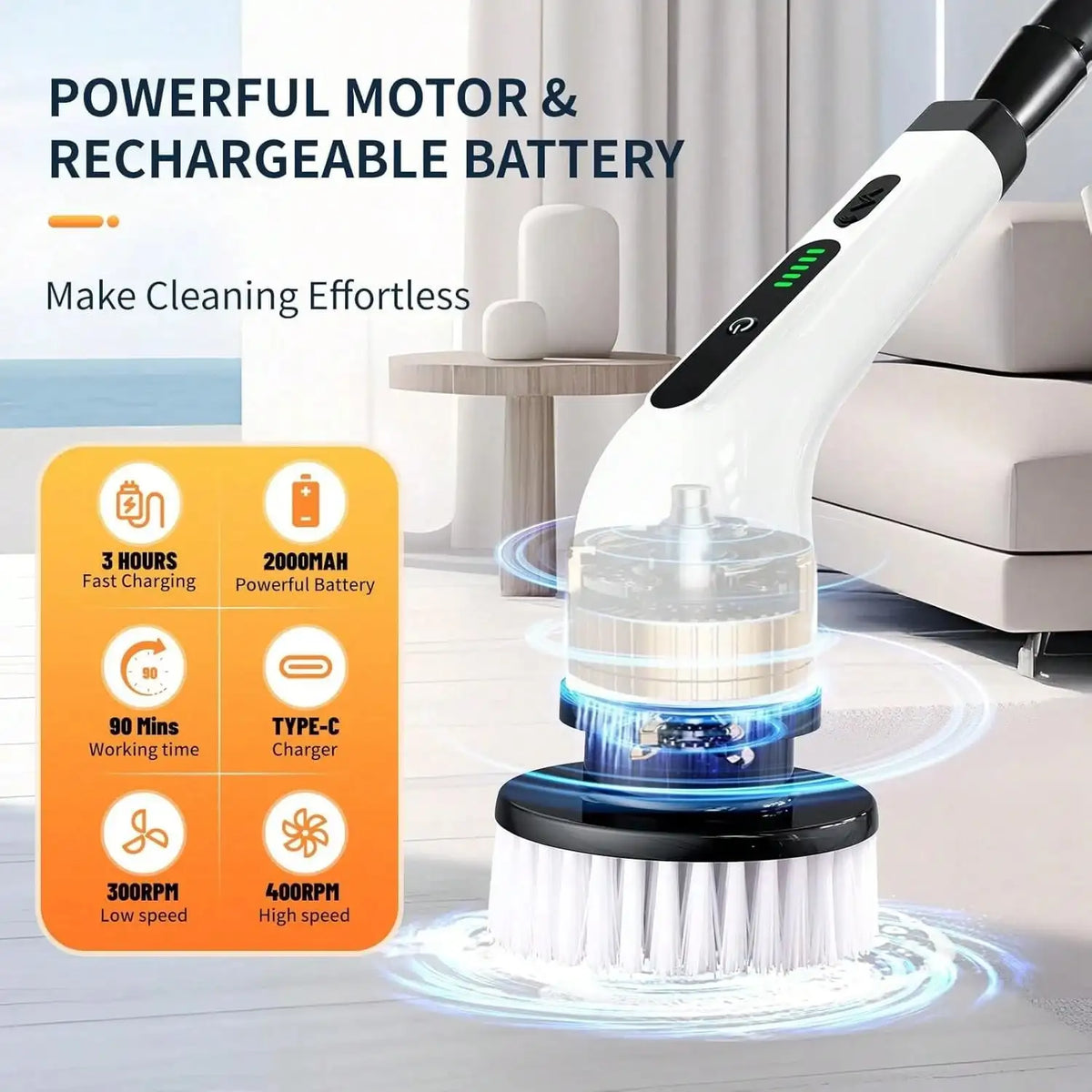 Electric Bathroom Cleaning Brush, Cordless Spin Scrubber Full Body Waterproof IPX7 With Adjustable Handle, 8 Replaceable Brush Heads For Bathtub/Kitchen/Window/Home.