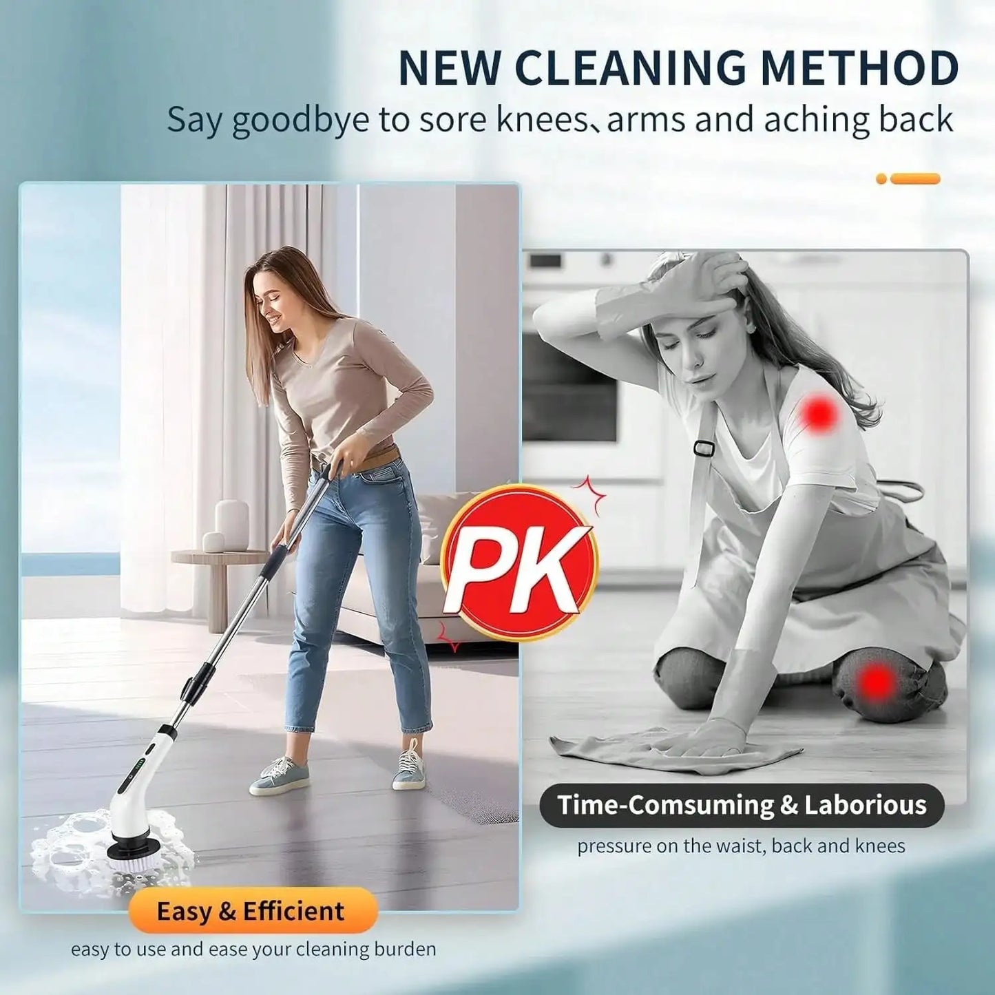 Electric Bathroom Cleaning Brush, Cordless Spin Scrubber Full Body Waterproof IPX7 With Adjustable Handle, 8 Replaceable Brush Heads For Bathtub/Kitchen/Window/Home.