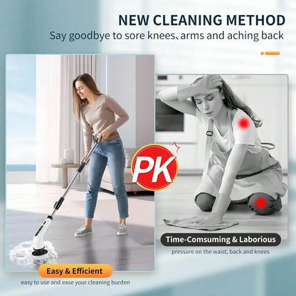 Electric Bathroom Cleaning Brush, Cordless Spin Scrubber Full Body Waterproof IPX7 With Adjustable Handle, 8 Replaceable Brush Heads For Bathtub/Kitchen/Window/Home.